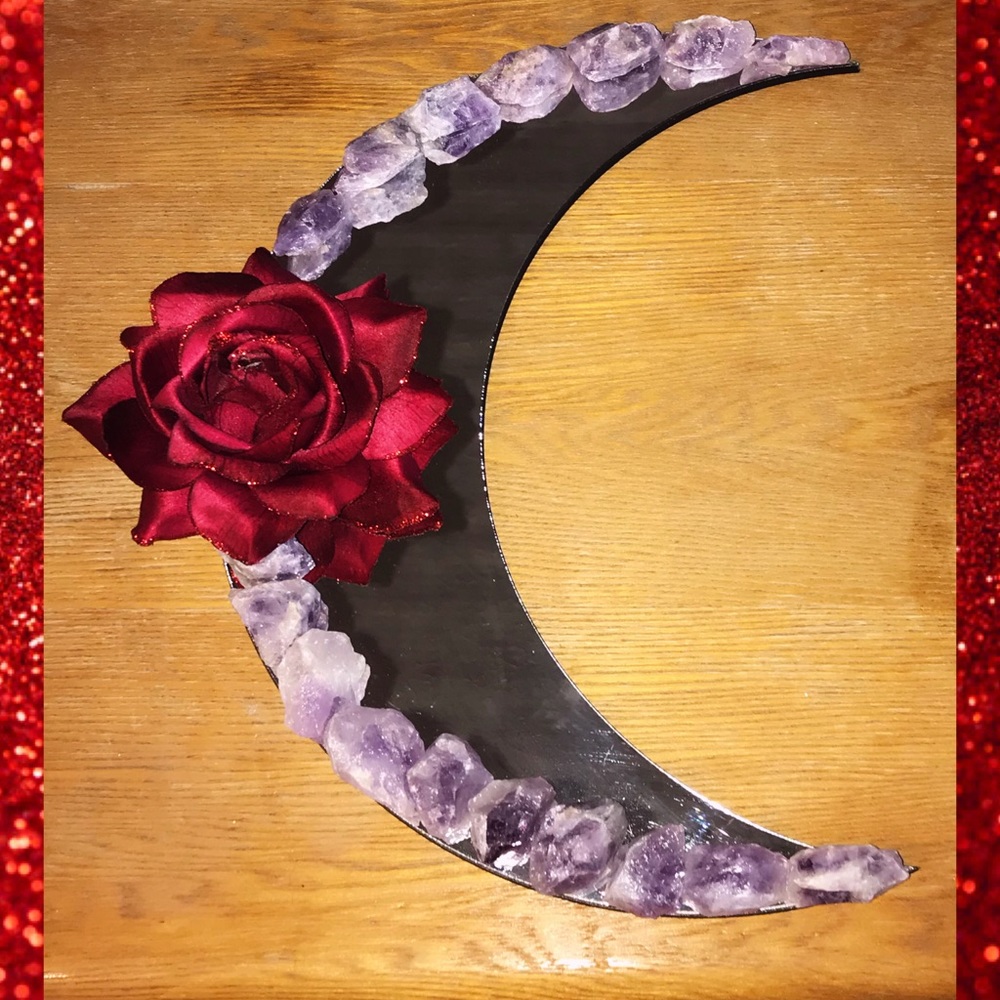 Amethyst & Rose Crescent Moon Mirror 🌙💜🌹